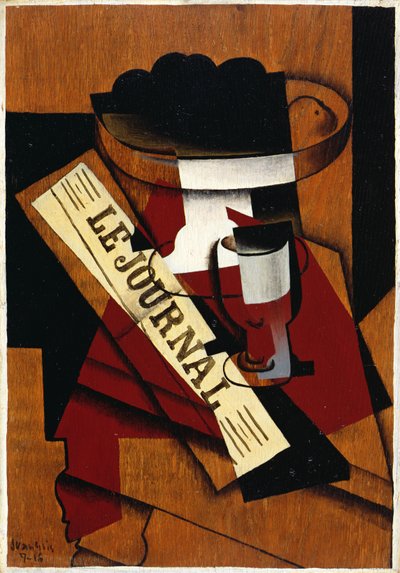 Fruit Dish, Glass and Newspaper by Juan Gris